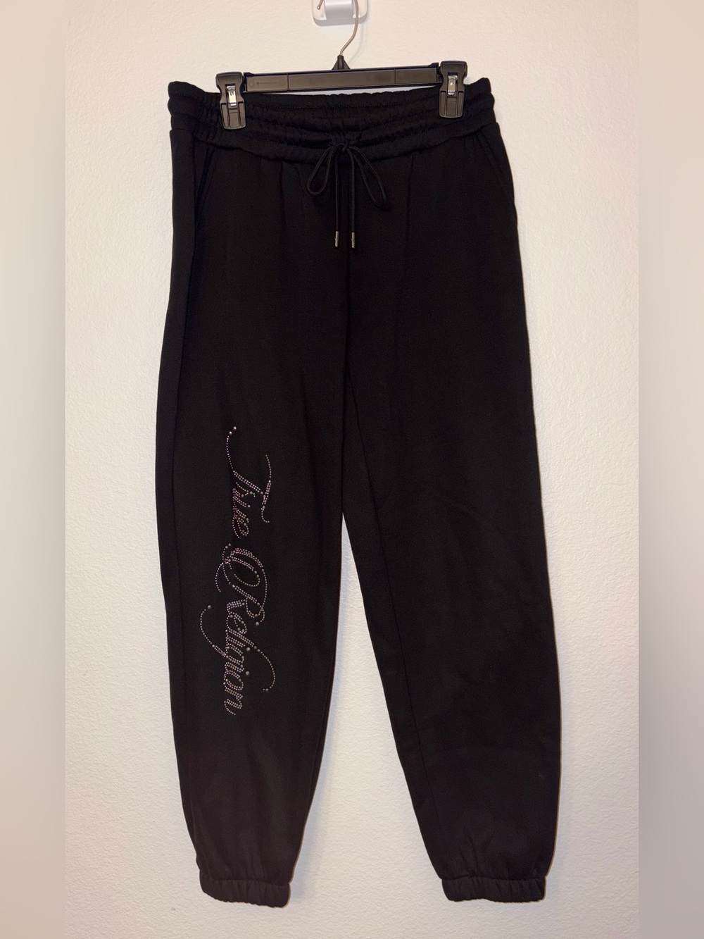 NWT True Religion Crystal Rhinestone Logo Black Sweatpants Joggers Small